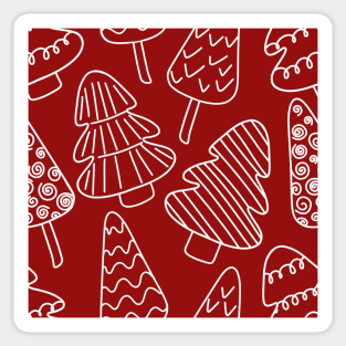 White Outline Chalkboard Christmas Tree Doodle Pattern on Red Background, made by EndlessEmporium Sticker